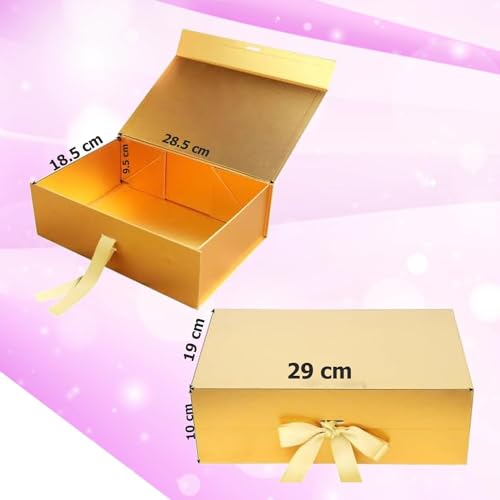 Aakriti Gift Boxs Elegant Folding Diwali Gift Boxes With Ribbon Gifting Reuse Hamper Rakhi Box Gifts Boxes Present Gold Gift Box Ribbon Birthday Party Favors Gold Gift Box S 10pcs - Image 2