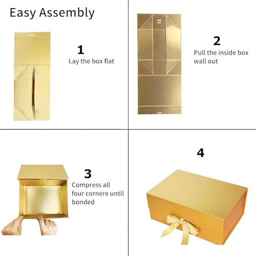Aakriti Gift Boxs Elegant Folding Diwali Gift Boxes With Ribbon Gifting Reuse Hamper Rakhi Box Gifts Boxes Present Gold Gift Box Ribbon Birthday Party Favors Gold Gift Box S 10pcs - Image 4