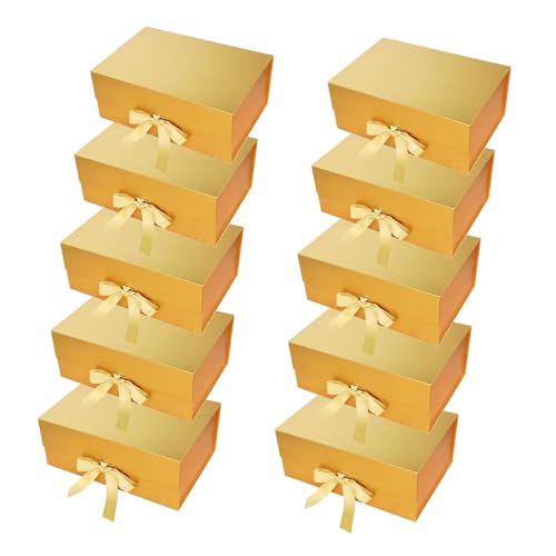 Aakriti Gift Boxs Elegant Folding Diwali Gift Boxes With Ribbon Gifting Reuse Hamper Rakhi Box Gifts Boxes Present Gold Gift Box Ribbon Birthday Party Favors Gold Gift Box S 10pcs - Image 1