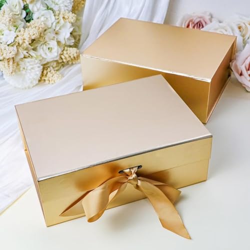 Aakriti Gift Boxs Elegant Folding Diwali Gift Boxes With Ribbon Gifting Reuse Hamper Rakhi Box Gifts Boxes Present Gold Gift Box Ribbon Birthday Party Favors Gold Gift Box S 10pcs - Image 3