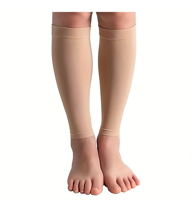 Light Beige Calf Compression Knit Sleeves 20 30 mmHg Skin Friendly for Sports S XL - Image 1