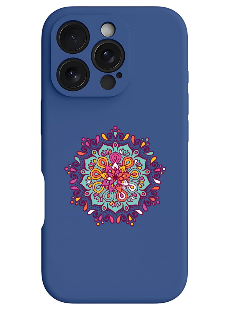 Theodor iPhone 16 Pro Blue Protective Slim Fit Case Liquid Silicone Cover with Full Body Protection Anti-Scratch Shockproof Case For iPhone - Mandala colourful - Image 1