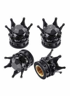 Generic Tire Valve Stem Caps, 4 pcs Black Crown Valve Stem Caps, Bling Sparkling Acrylic Dustproof Universal Car Tire Valve Caps  - Image 1