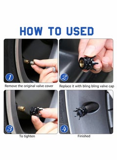 Generic Tire Valve Stem Caps, 4 pcs Black Crown Valve Stem Caps, Bling Sparkling Acrylic Dustproof Universal Car Tire Valve Caps  - Image 4