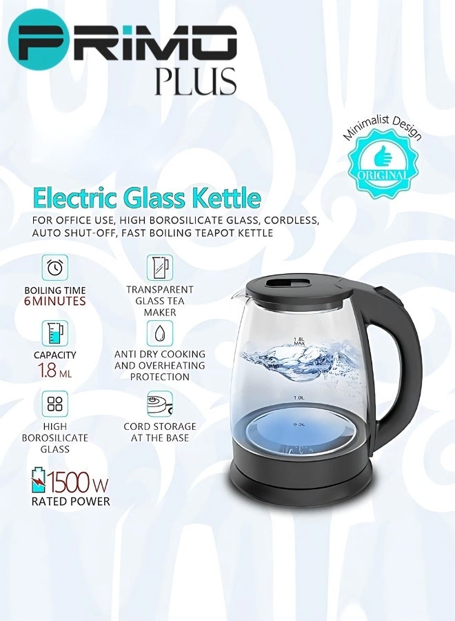PRIMO PLUS Glass Electric Kettle With LED Light At The Base, 2-Liter Capacity, 1500 Watts - Image 4