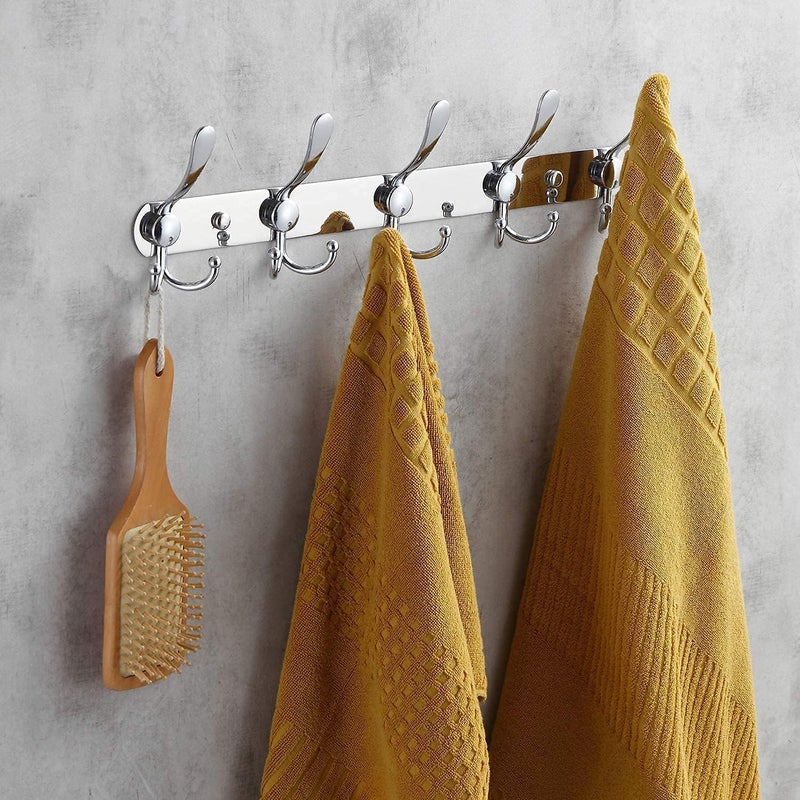 2 Pack Stainless Steel Coat Hooks Wall Mounted 5 Hooks Rack for Clothes - Image 3
