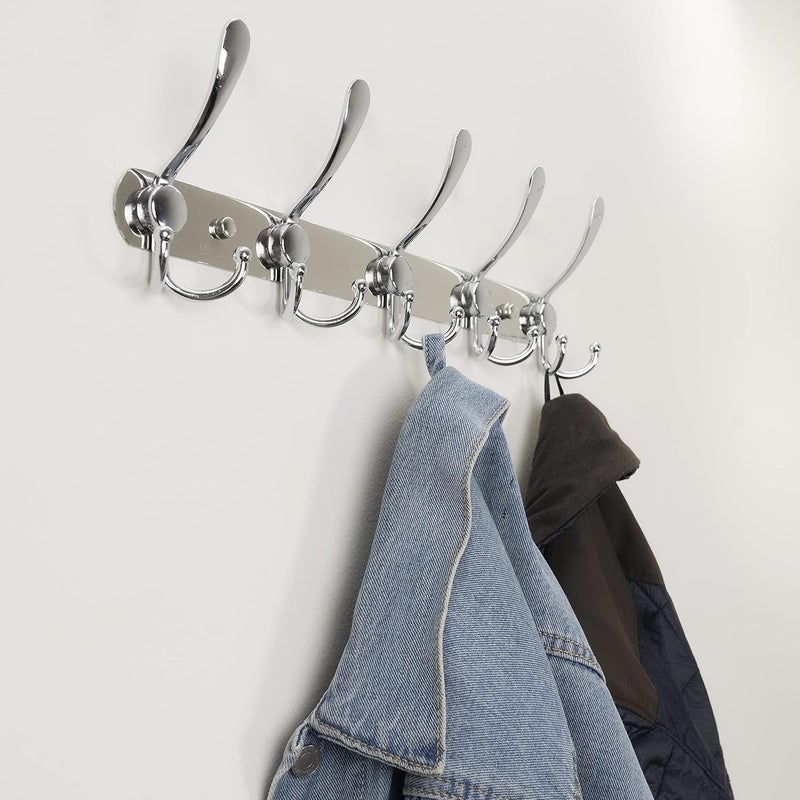 2 Pack Stainless Steel Coat Hooks Wall Mounted 5 Hooks Rack for Clothes - Image 2