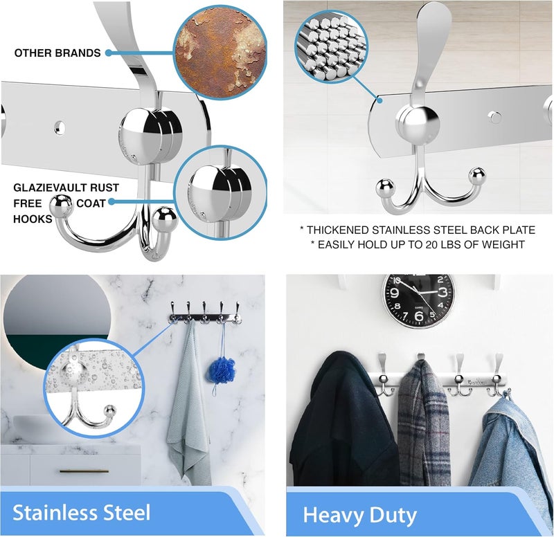 2 Pack Stainless Steel Coat Hooks Wall Mounted 5 Hooks Rack for Clothes - Image 4