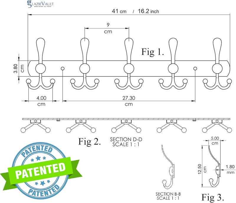 2 Pack Stainless Steel Coat Hooks Wall Mounted 5 Hooks Rack for Clothes - Image 5