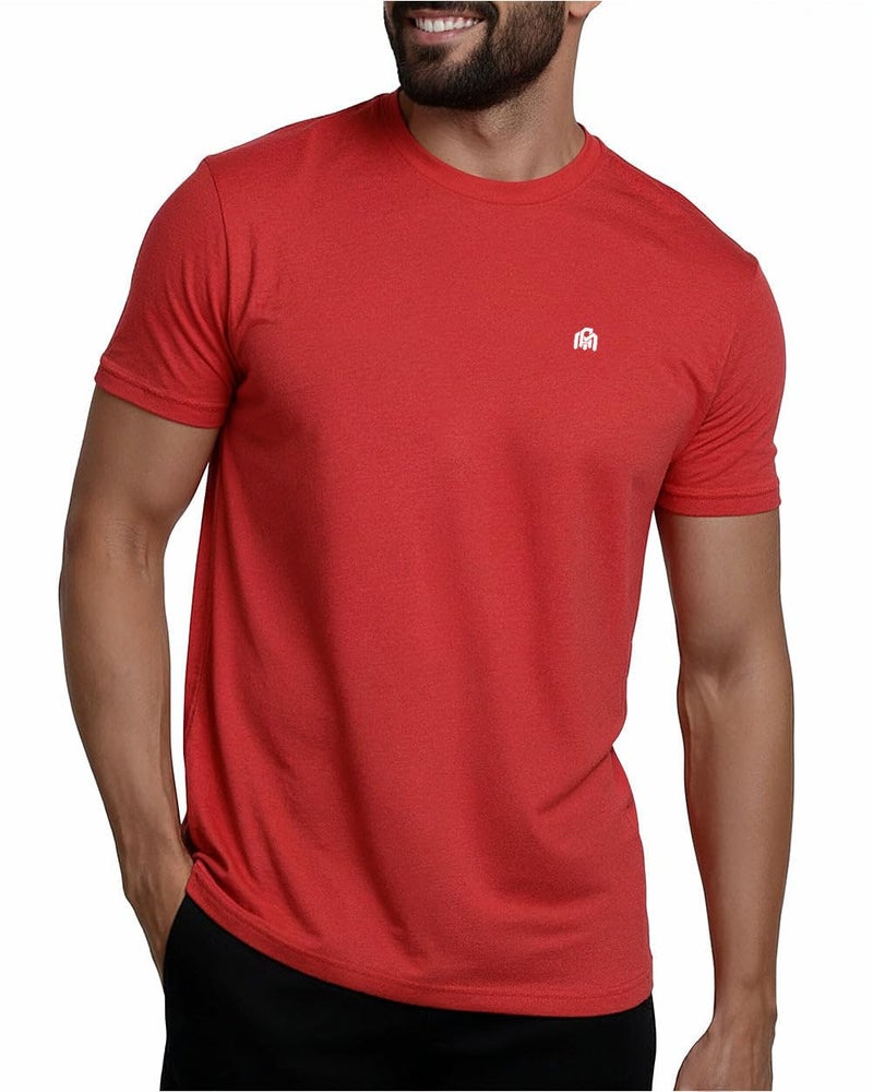 INTO THE AM Men's Logo Basic Tees - Fitted Essential Crewneck Blank T-Shirts Casual Gym Classic Short Sleeve True Fit Fashion Undershirts Tshirts for Guys (Red, Medium)