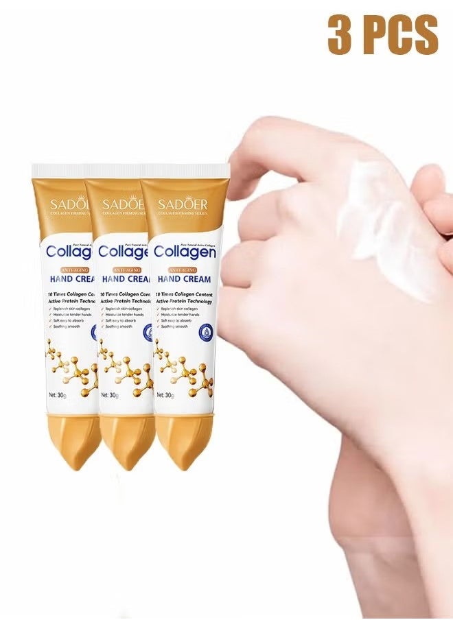 SADOER 3 Pcs Collagen Anti-Aging Face Serum Collagen Anti-Aging Firming Gel Collagen Hand Cream  - Image 1
