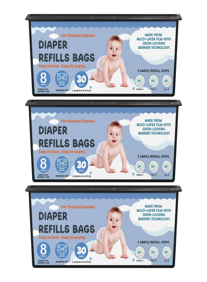 Fununcat Diaper Pail Refills Bags with 30 Bags Compatible with Genie Easy Roll Signature Diaper Pails and Platinum Diaper Pails, Lasts Up to 8 Months, 7-Layer Odor-Barrier Technology, 3 Pack (90 Bags) - Image 1