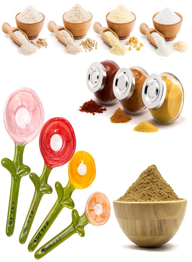 Coloch مجموعة ملاعق وأكواب قياس سيراميكية من كولوش، 5 قطع، ملاعق قياس على شكل زهرة مع قاعدة، مناسبة للمكونات الجافة والسائلة، 1/4 ملعقة صغيرة، 1/2 ملعقة صغيرة، 1 ملعقة صغيرة، 1 ملعقة كبيرة - Image 5