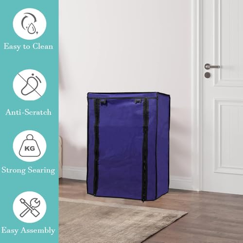 PHILOSHOP 4 Layer Shoe Rack Cover Only – Portable Foldable Non-Woven Zipper Fabric Dustproof Cover for Shoe Stand – Protective Shoe Organizer (Blue) - Image 4