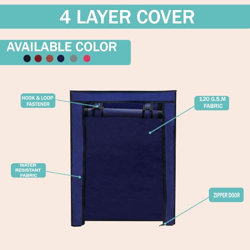 PHILOSHOP 4 Layer Shoe Rack Cover Only – Portable Foldable Non-Woven Zipper Fabric Dustproof Cover for Shoe Stand – Protective Shoe Organizer (Blue) - Image 3