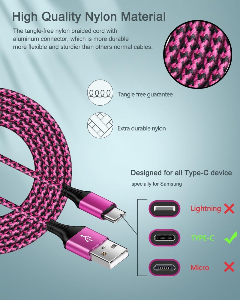 AILKIN [4Pack/6FT] USB Type C to USB A Cable, 3A Fast Charging Long Android USBC Phone Power Charger Braided Cord for Samsung Galaxy Charger Droid Woven iPhone 17 16e 16 15 Pro Max Moto Android Type-C Cable - Image 3