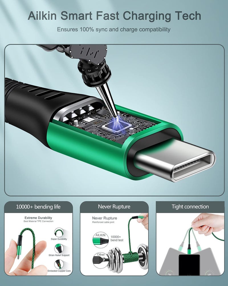 AILKIN [4Pack/6FT] USB Type C to USB A Cable, 3A Fast Charging Long Android USBC Phone Power Charger Braided Cord for Samsung Galaxy Charger Droid Woven iPhone 17 16e 16 15 Pro Max Moto Android Type-C Cable - Image 2