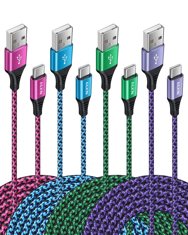 AILKIN [4Pack/6FT] USB Type C to USB A Cable, 3A Fast Charging Long Android USBC Phone Power Charger Braided Cord for Samsung Galaxy Charger Droid Woven iPhone 17 16e 16 15 Pro Max Moto Android Type-C Cable - Image 1