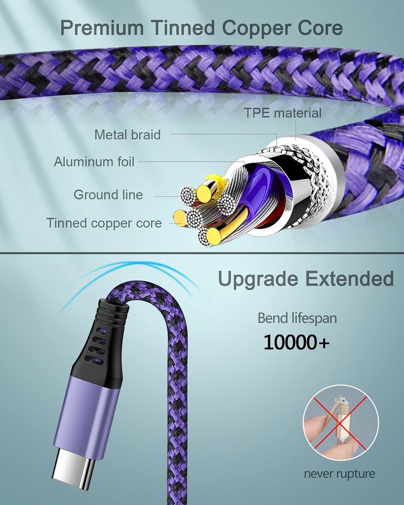 AILKIN [4Pack/6FT] USB Type C to USB A Cable, 3A Fast Charging Long Android USBC Phone Power Charger Braided Cord for Samsung Galaxy Charger Droid Woven iPhone 17 16e 16 15 Pro Max Moto Android Type-C Cable - Image 4