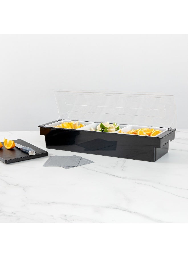 Restaurantware Bar Lux 19.6 x 6.3 x 3.7 Inch Condiment Caddy, 1 Durable Bar Caddy - 3 Removable Compartments, Built-In Lid, Black Plastic Condiment Holder, For Restaurant, Store Cocktail Garnish - Image 4
