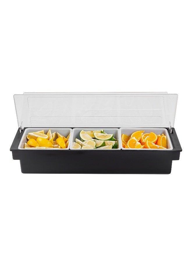 Restaurantware Bar Lux 19.6 x 6.3 x 3.7 Inch Condiment Caddy, 1 Durable Bar Caddy - 3 Removable Compartments, Built-In Lid, Black Plastic Condiment Holder, For Restaurant, Store Cocktail Garnish - Image 2