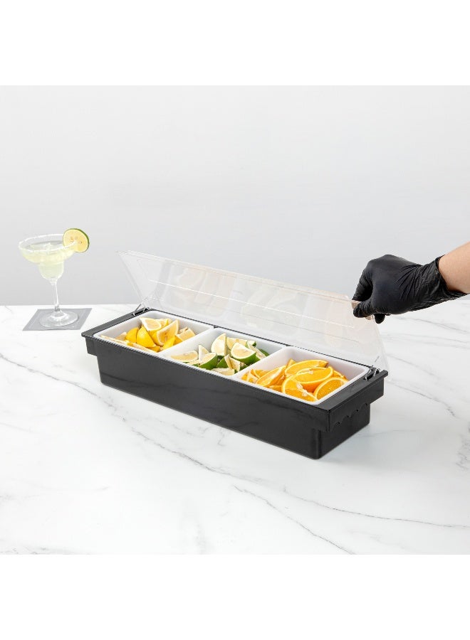 Restaurantware Bar Lux 19.6 x 6.3 x 3.7 Inch Condiment Caddy, 1 Durable Bar Caddy - 3 Removable Compartments, Built-In Lid, Black Plastic Condiment Holder, For Restaurant, Store Cocktail Garnish - Image 5
