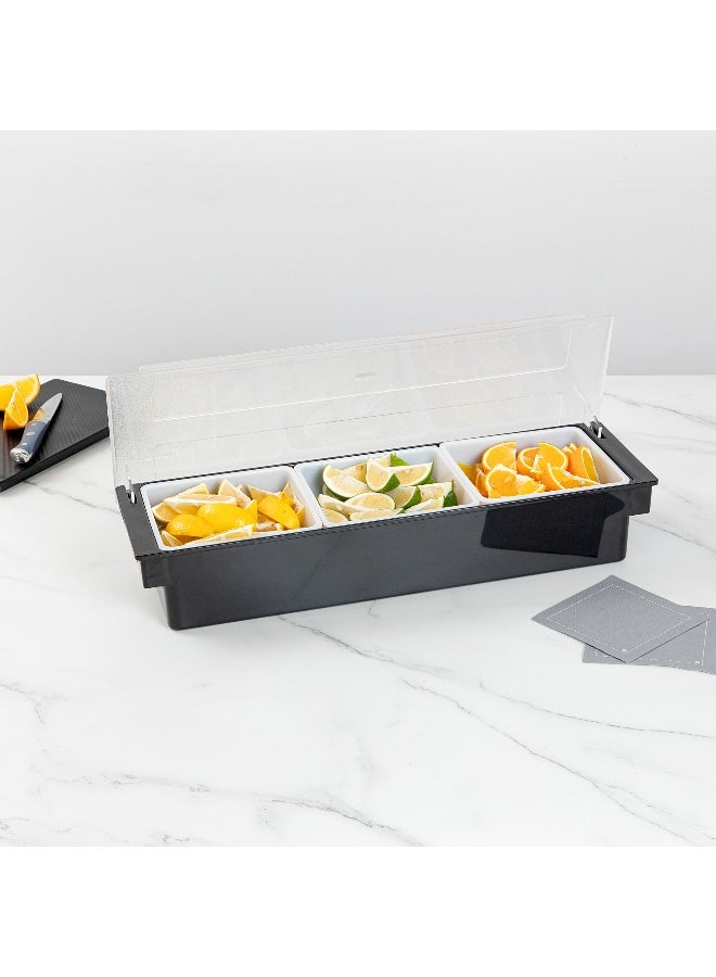 Restaurantware Bar Lux 19.6 x 6.3 x 3.7 Inch Condiment Caddy, 1 Durable Bar Caddy - 3 Removable Compartments, Built-In Lid, Black Plastic Condiment Holder, For Restaurant, Store Cocktail Garnish - Image 3
