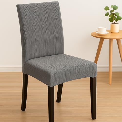 Homerz Premium Pack of 6 Korean Stretch Fit Jacquard Waterproof Chair Cover Removable, Strechable & Washable Short Dining Chair Cover Protector Seat Slipcover (Grey, Pack of 6) - Image 3
