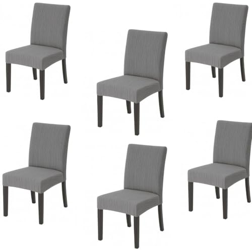 Homerz Premium Pack of 6 Korean Stretch Fit Jacquard Waterproof Chair Cover Removable, Strechable & Washable Short Dining Chair Cover Protector Seat Slipcover (Grey, Pack of 6) - Image 2
