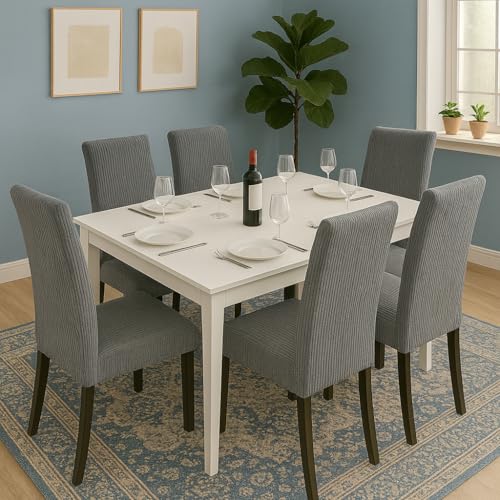 Homerz Premium Pack of 6 Korean Stretch Fit Jacquard Waterproof Chair Cover Removable, Strechable & Washable Short Dining Chair Cover Protector Seat Slipcover (Grey, Pack of 6) - Image 1