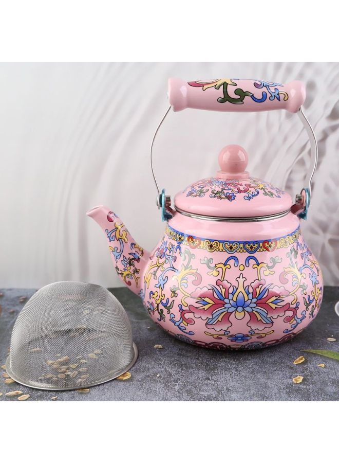 Thickened Large Capacity Enamel Flower Enamel Kettle Milk Tea Pot Flat Bottom Pot Universal Tea For Induction Cooker-Color:2.5 Liters Of Yellow Hook Lotus (with Filter)-Capacity:Default  - Image 4