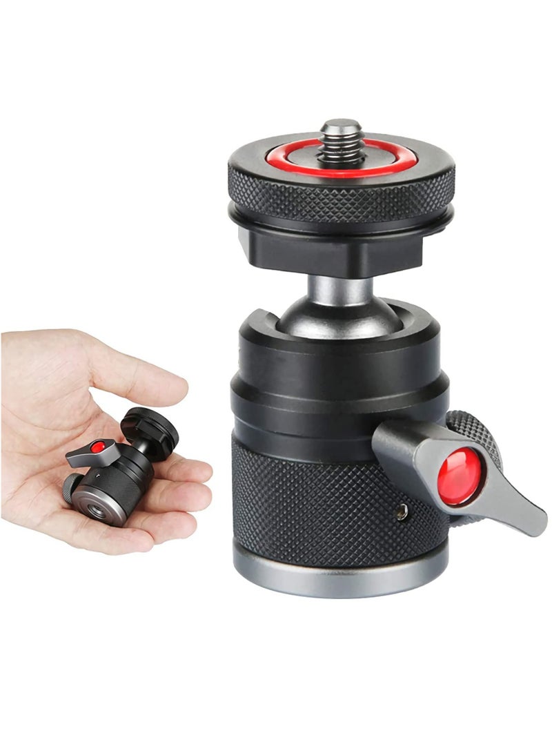 Camera Tripod Mini Ball Head Adapter,360 Degree Rotatable Aluminum Tripod Head,1/4" Screw Cold Shoe Mount for DSLR Camera/Light Stand/Cell Phone/Monopod/action camera. - Image 1