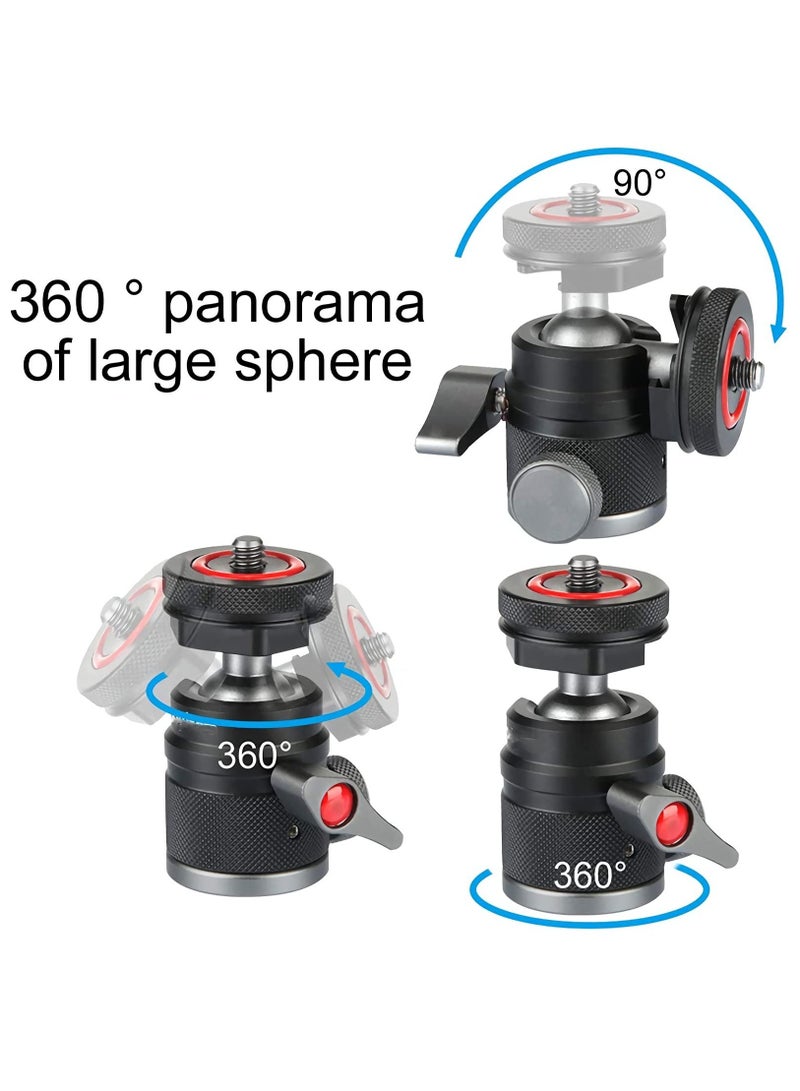 Camera Tripod Mini Ball Head Adapter,360 Degree Rotatable Aluminum Tripod Head,1/4" Screw Cold Shoe Mount for DSLR Camera/Light Stand/Cell Phone/Monopod/action camera. - Image 3