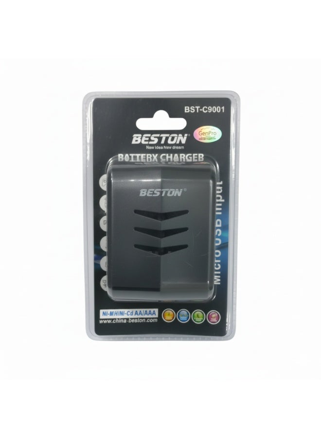 بيستون شاحن بطاريات C9001 بشاشة LCD لبطاريات AA / AAA القابلة لإعادة الشحن - شاحن ذكي يعمل بمنفذ USB، 4 فتحات، شاشة LCD، شحن آمن وفعال - Image 2