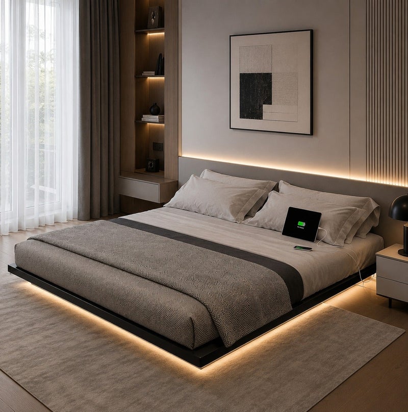 يانارا إطار سرير منصة عائمة مع أضواء LED - إطار معدني حديث للملكة / الملك / الملك السوبر (160x200 / 180x200 / 200x200 سم) - قاعدة قوية خالية من الضوضاء ، لا حاجة إلى ربيع مربع ، تجميع سهل ، تصميم صغير - Image 5