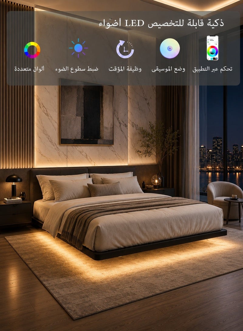 يانارا إطار سرير منصة عائمة مع أضواء LED - إطار معدني حديث للملكة / الملك / الملك السوبر (160x200 / 180x200 / 200x200 سم) - قاعدة قوية خالية من الضوضاء ، لا حاجة إلى ربيع مربع ، تجميع سهل ، تصميم صغير - Image 3