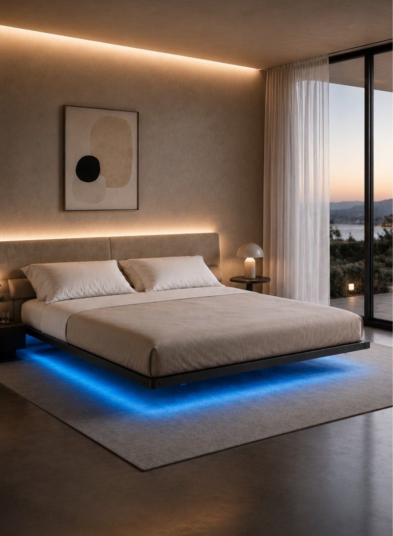 يانارا إطار سرير منصة عائمة مع أضواء LED - إطار معدني حديث للملكة / الملك / الملك السوبر (160x200 / 180x200 / 200x200 سم) - قاعدة قوية خالية من الضوضاء ، لا حاجة إلى ربيع مربع ، تجميع سهل ، تصميم صغير - Image 1