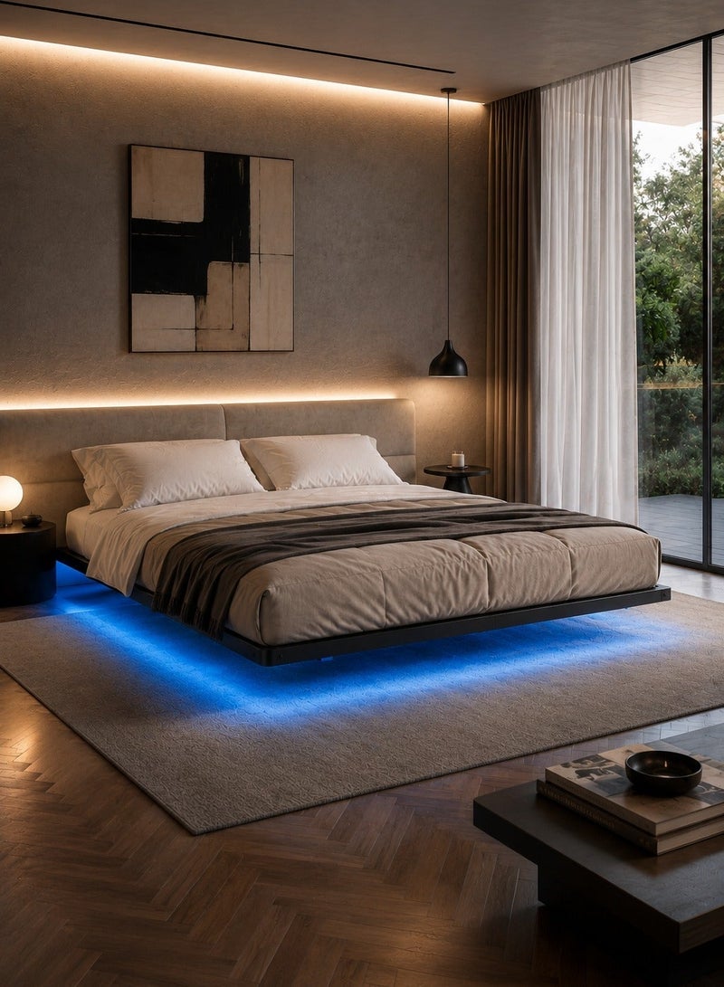 يانارا إطار سرير منصة عائمة مع أضواء LED - إطار معدني حديث للملكة / الملك / الملك السوبر (160x200 / 180x200 / 200x200 سم) - قاعدة قوية خالية من الضوضاء ، لا حاجة إلى ربيع مربع ، تجميع سهل ، تصميم صغير - Image 4