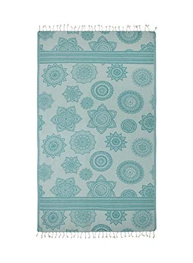InfuseZen Turkish Bath & Beach Towel - Reversible Medallion Design - 100% Organic Turkish Cotton - Soft, Lightweight, Absorbent Peshtemal -Quick Dry, Sand Free- For Pool, Gym, Throw, Travel- Sea Green - Image 2