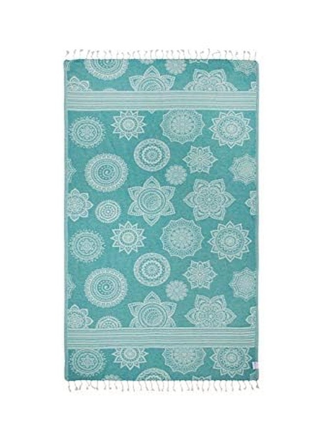 InfuseZen Turkish Bath & Beach Towel - Reversible Medallion Design - 100% Organic Turkish Cotton - Soft, Lightweight, Absorbent Peshtemal -Quick Dry, Sand Free- For Pool, Gym, Throw, Travel- Sea Green - Image 1