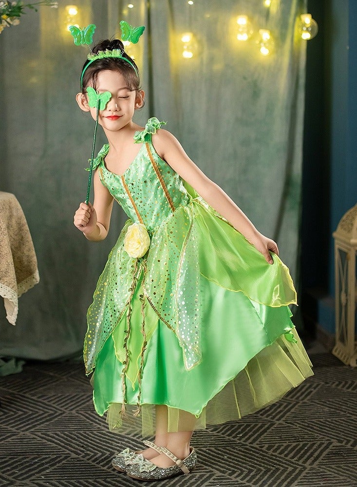 Princess Tinker Bell Halloween Costume for Girls, Birthday Party Fairy Dress Up, Special Occasion Dress with Wings fairy wands and headbands  - Image 5