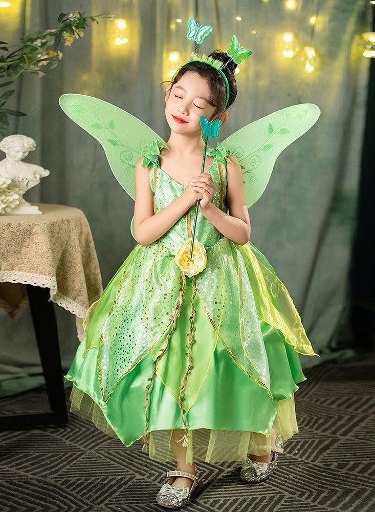 Princess Tinker Bell Halloween Costume for Girls, Birthday Party Fairy Dress Up, Special Occasion Dress with Wings fairy wands and headbands  - Image 2