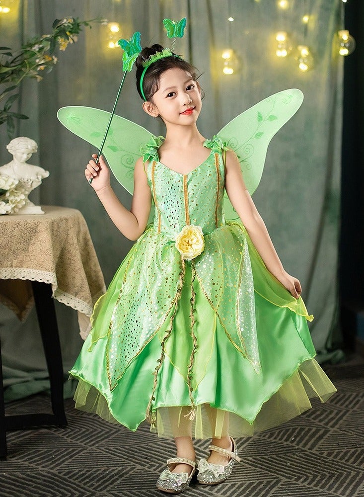 Princess Tinker Bell Halloween Costume for Girls, Birthday Party Fairy Dress Up, Special Occasion Dress with Wings fairy wands and headbands  - Image 1