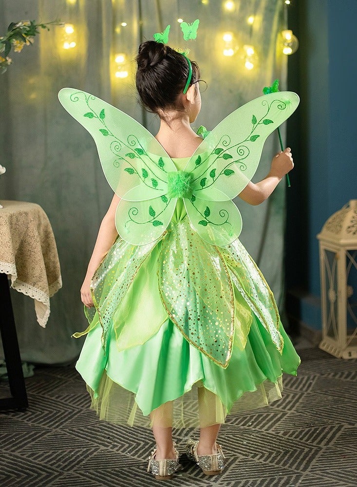 Princess Tinker Bell Halloween Costume for Girls, Birthday Party Fairy Dress Up, Special Occasion Dress with Wings fairy wands and headbands  - Image 3