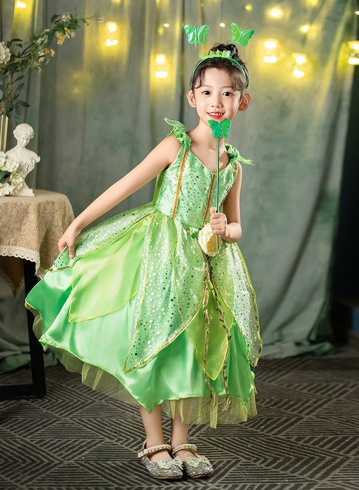 Princess Tinker Bell Halloween Costume for Girls, Birthday Party Fairy Dress Up, Special Occasion Dress with Wings fairy wands and headbands  - Image 4