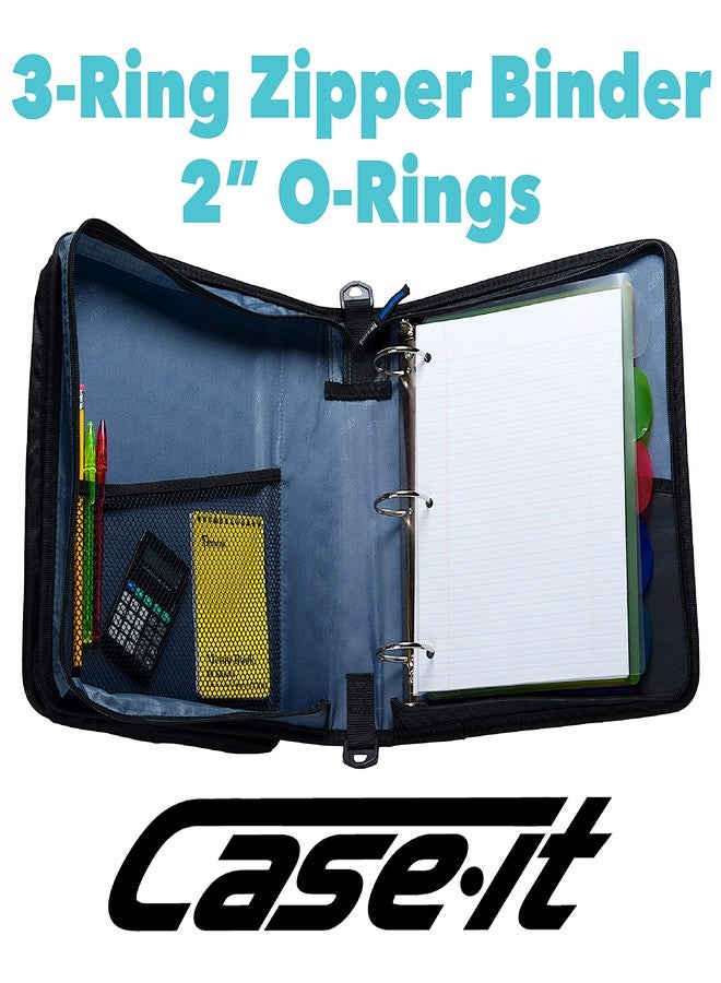Case it Case-it Universal Zipper Binder | 2-Inch O-Rings, 13-Inch Laptop/Tablet Padded Pocket, 400 Sheet Capacity, Multiple Storage Pockets & Shoulder Strap | School & Office Organizer | LT-007 Blue - Image 2