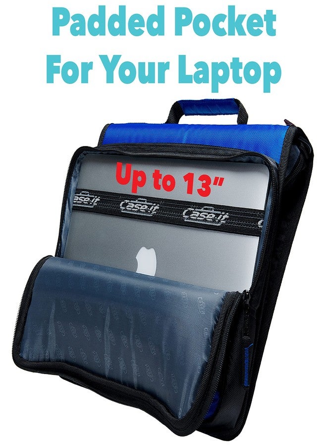 Case it Case-it Universal Zipper Binder | 2-Inch O-Rings, 13-Inch Laptop/Tablet Padded Pocket, 400 Sheet Capacity, Multiple Storage Pockets & Shoulder Strap | School & Office Organizer | LT-007 Blue - Image 3