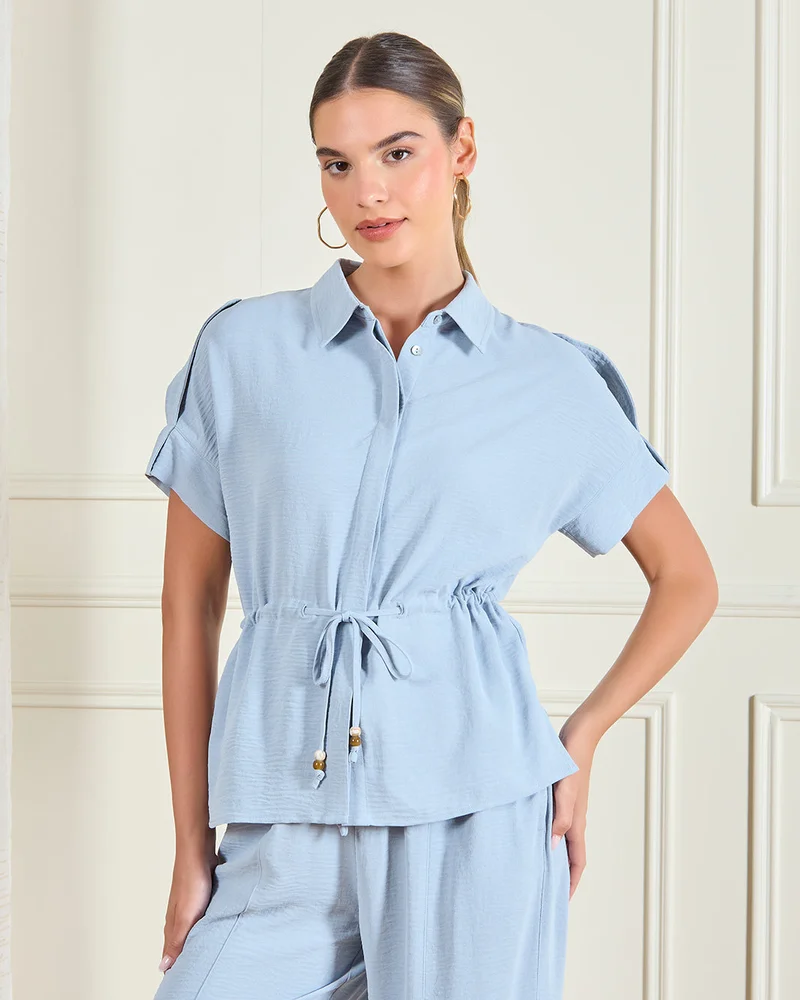 Redtag Women Blue Drawstring Waist Blouse