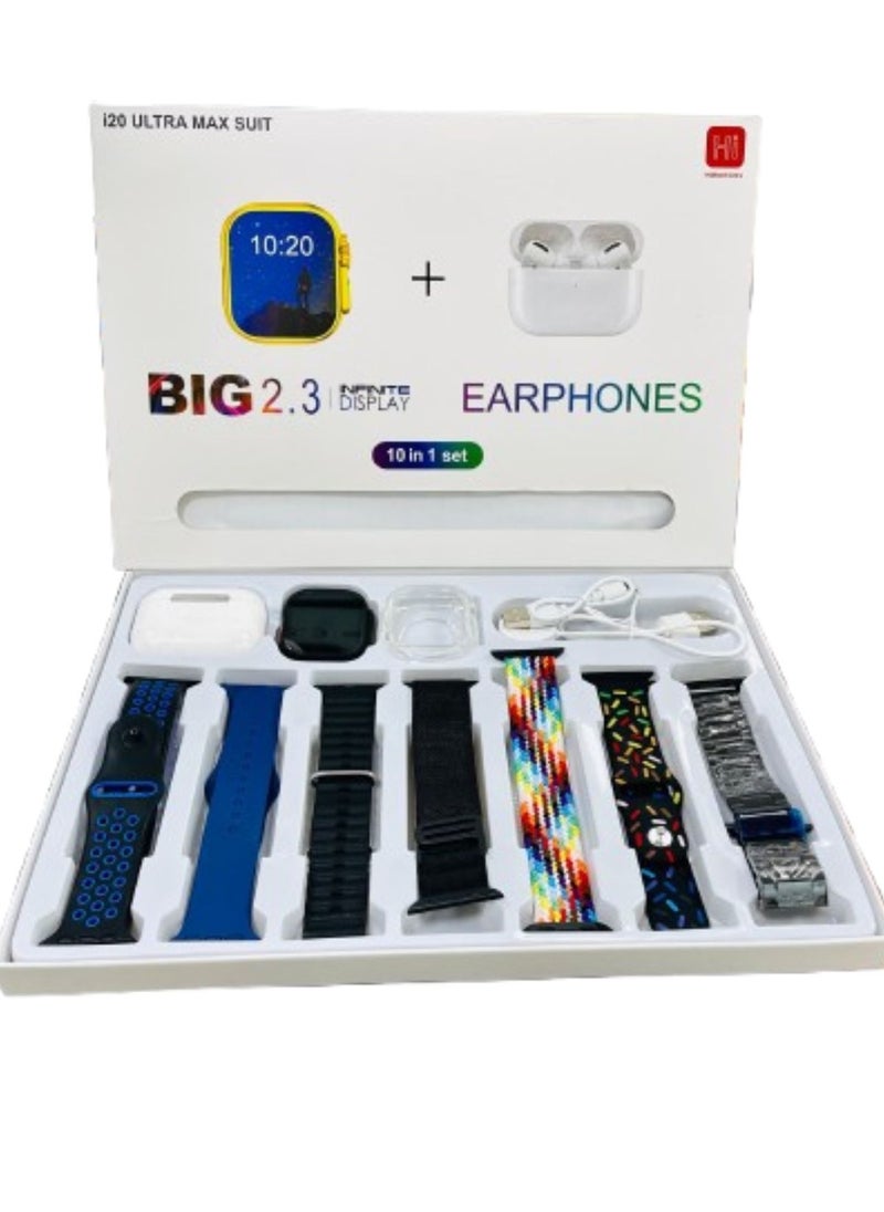 Raxoom 10 in1 Smart Watch Ultra with Earphones Or 10 Straps Full Touch Color Screen Bluetooth Calling Health and Sports Smartwatch Multicolor  - Image 2