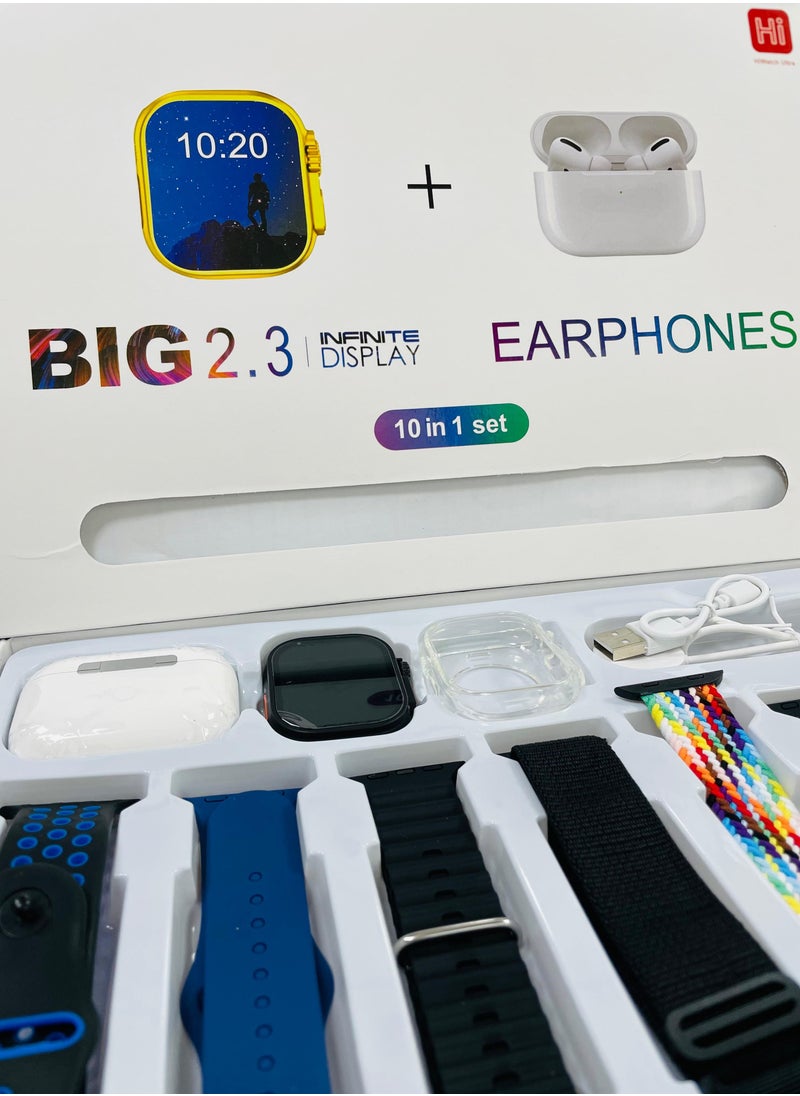 Raxoom 10 in1 Smart Watch Ultra with Earphones Or 10 Straps Full Touch Color Screen Bluetooth Calling Health and Sports Smartwatch Multicolor  - Image 4